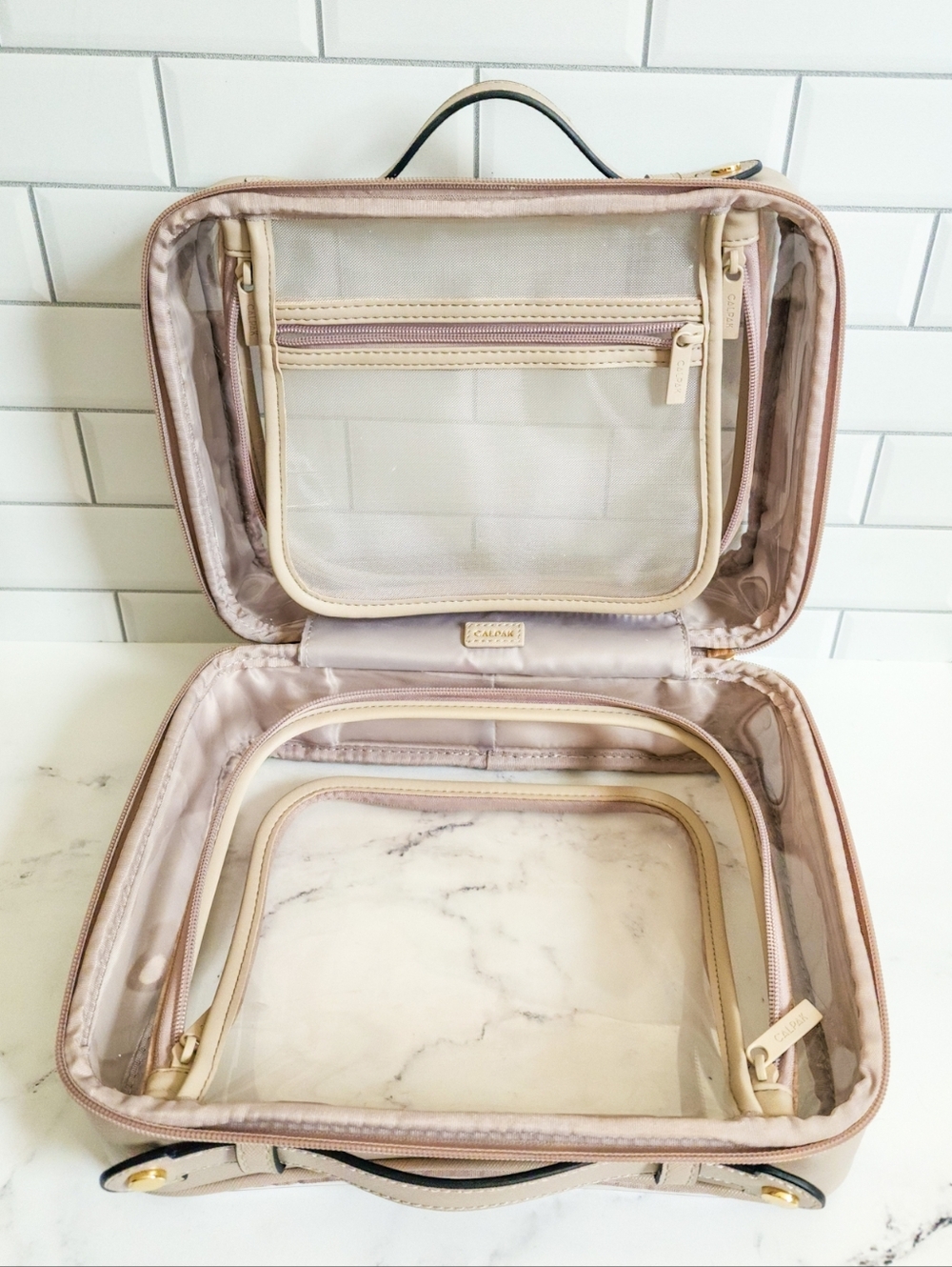 Calpak Medium Clear Cosmetics Case in Stone